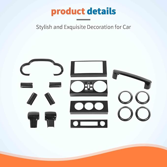 JeCar 16pcs for Jeep Wrangler JK Carbon Fiber Interior Trim Kit Compatible with 2007-2010 Jeep Wrangler JK JKU 4-Door Interior Accessories