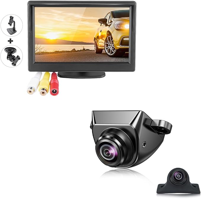 GreenYi AHD Monitor Camera Set, 800x480 HD TFT Monitor + Universal 720P Rear Front Side View Camera with Adjustable Fisheye Lens