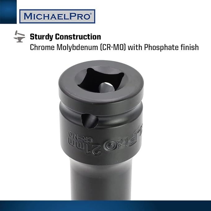 MichaelPro 3-Piece Power Impact Lug Nut Socket, Damage-Free 6-Inch Length Extra Tough Professional Thin Wall Wheel Protector Impact Sockets –17, 19, 21mm| MP005031