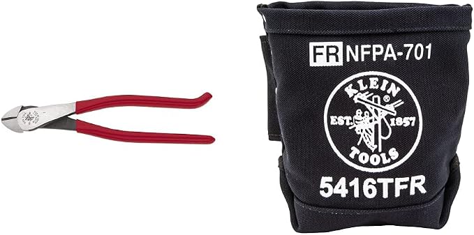 Klein Tools D248-9ST Pliers, Ironworker's Diagonal Cutting Pliers, 9-Inch & 5416TFR Tool Bag, Flame Resistant Canvas Bag for Bolt Storage with Double Reinforced Bottom and Tunnel Connect, 5x10x9-Inch