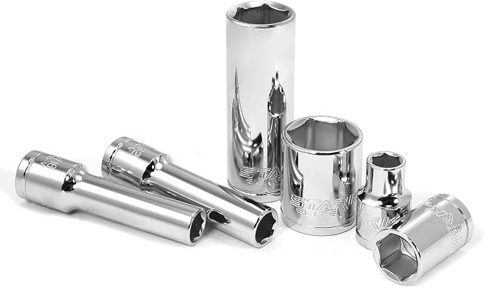Stark USA 47-Pieces 1/4" & 3/8" Drive Impact Socket Wrench SAE (5/16" to 3/4") & Metric (8 to 19mm) Reversible Ratchet Deep & Shallow, 6 Point, Ratchet, Universal Joint, Adapters