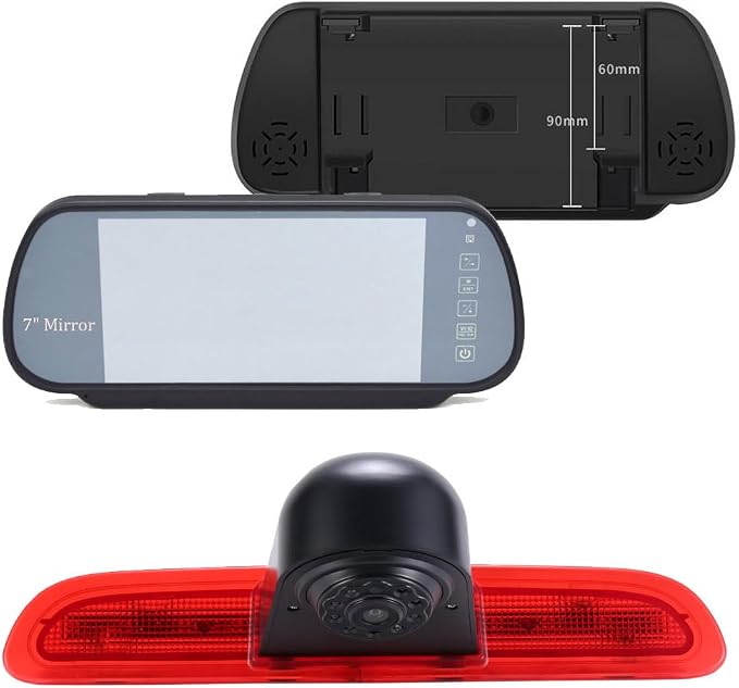 HD Brake Light Roof Rear View Reversing Camera Parking Aids with Angle Adjustable Compatible with Toyota Commuter Hiace H200 MK5 Van LWB TRH KDH Tailgate Transporter (Camera+7'' Rearview Mirror)