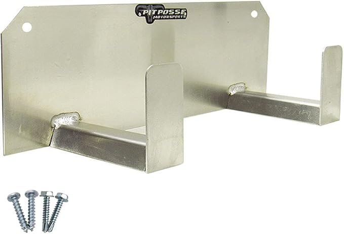 Pit Posse PP125 Dual Helmet Rack Holder Enclosed Race Trailer Garage Shop - Made in USA - Aluminum Storage Organizer Hanger Motorcycle ATV Bike Snowmobile Helmets - Double Utility Hook (Silver)
