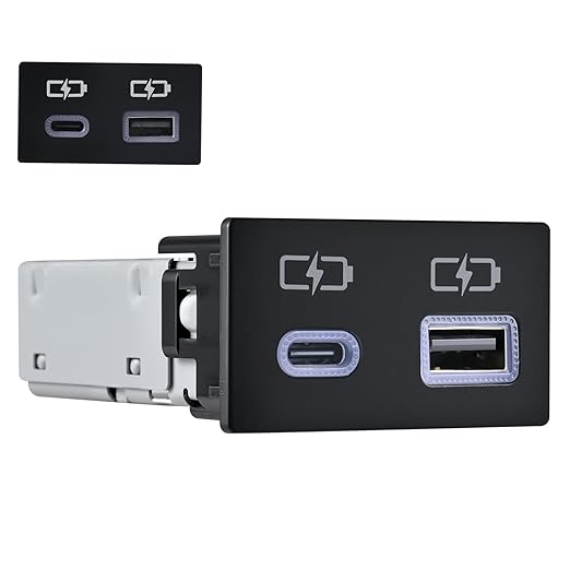 90W Fast Car Charger USB c Dual Port Adapter Center Console Socket for Toyota Corolla hilux (Flat Type-C (45W)+USB (45W))