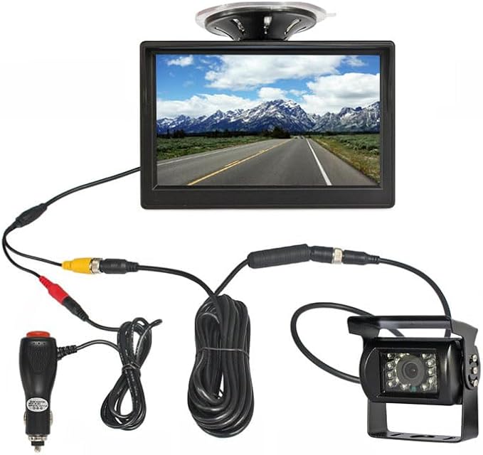 AHD 1080P Car Backup Camera System,5" LCD IPS Screen Monitor + 4 Pin 18LED Night Vision Waterproof Reverse Rear View Mirror Camera 33ft Cable for RV Bus Truck Trailer Camper 12V-24V