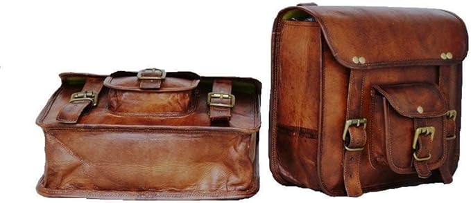 Motorcycle Side Pouch Brown Leather Side Pouch Saddlebags Saddle Panniers 2Bag Gift for Bike Lovers (9 x11 inch)