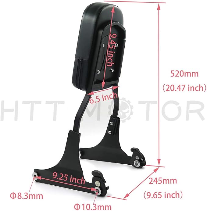 MT501-006+SS001-SA- Gloss Black Detachable Backrest Sissy Bar Skull Compatible with Harley 05-later FLST FLSTSC