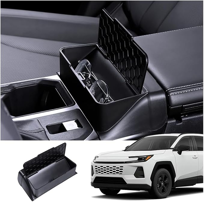 For Center Console Organizer Tray for 2026 Toyota RAV4 Hybrid&RAV4 Plug-in Hybrid with Cover Lid - [Keeps Flush with the Armrest Lid for Enhanced Driving Comfort] - Black