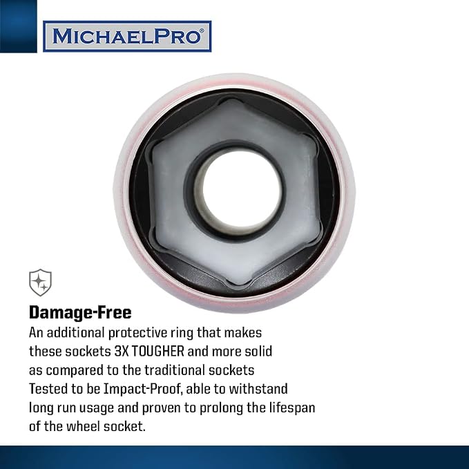MichaelPro 3-Piece Power Impact Lug Nut Socket, Damage-Free 6-Inch Length Extra Tough Professional Thin Wall Wheel Protector Impact Sockets –17, 19, 21mm| MP005031
