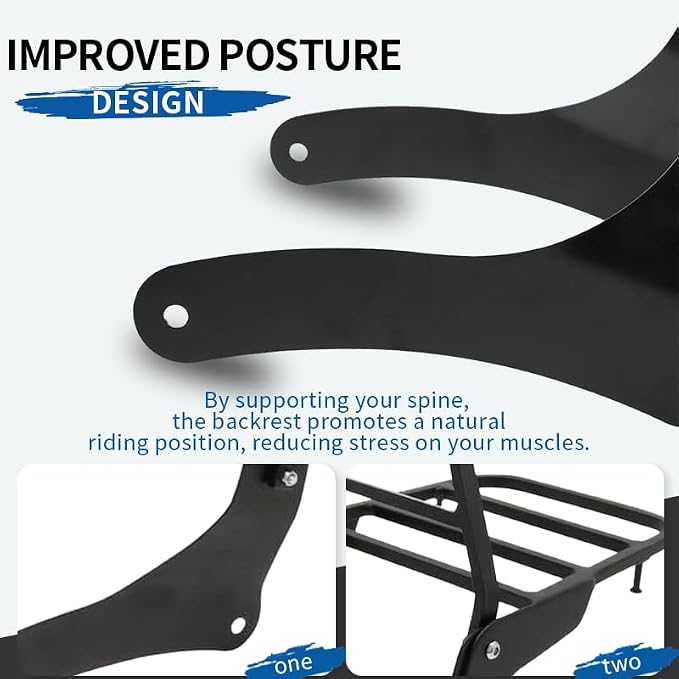 Comfortable Leather Backrest Sissy Bar + Luggage Rack Pad Compatible With Kawasaki Vulcan 900 VN900 1996-2018 (Chrome) (Black)