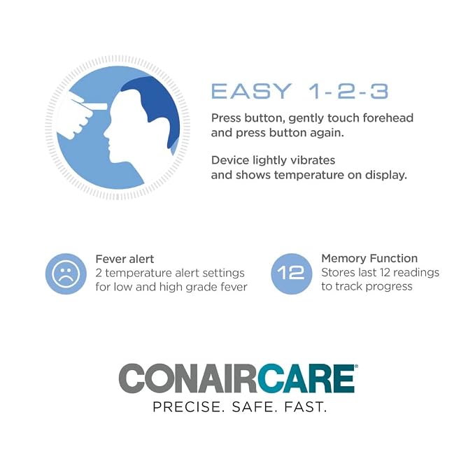 Conair Digital Thermometer for Adults and Kids, Forehead Thermometer, No Contact Infared Thermomter with Extra Large LED Display, Fast and Easy-To-Read Results