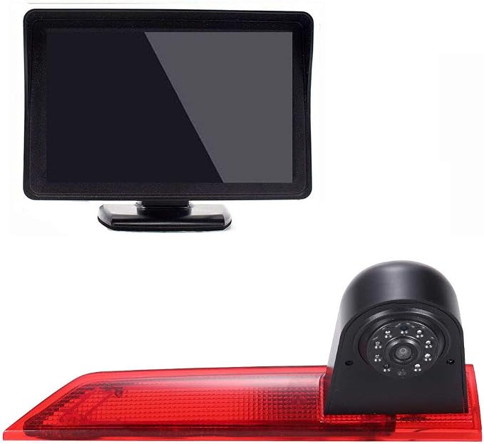 Car Third Roof Top Mount Brake Lamp Reverse Camera Sprinter Brake Light Backup Rear View Camera with 4.3 inch LCD Monitor for Ford Transit Custom 2012-2016