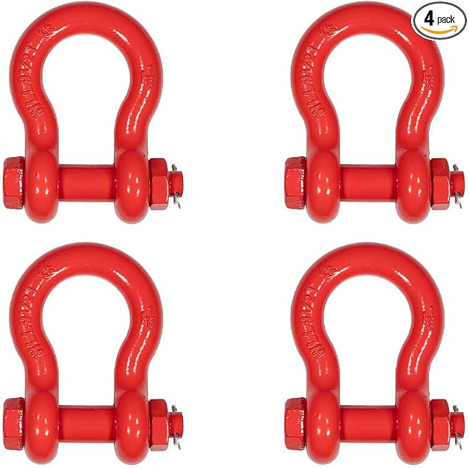 Mytee Products 4 Pack 1-1/8" Anchor Shackle Forged Carbon Steel w/Safety Screw Pin Load Limit 19,000 lbs, Double Rust Protection Heavy Duty D Ring Bolt Type Shackle for Towing, Rigging