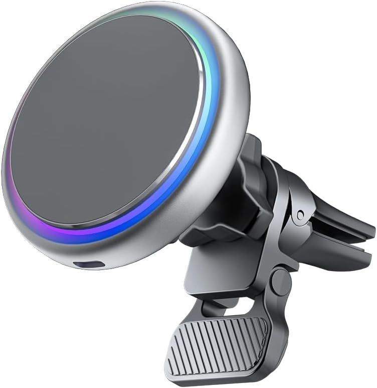 Qi2-Certified 15W The Mount Magsafe Compatible Car Mount Charger, Full Aluminum Body Air Vent Clip and 15W Adapter Included for iPhone 16/15/14/13/12 (Silver)