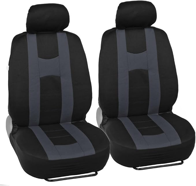 carXS Forza Series Charcoal Gray Seat Covers Full Set Combo with Car Floor Mats – Front and Rear Bench Cover & Floor Mat Protector Set, Interior Covers for Auto Truck Van SUV