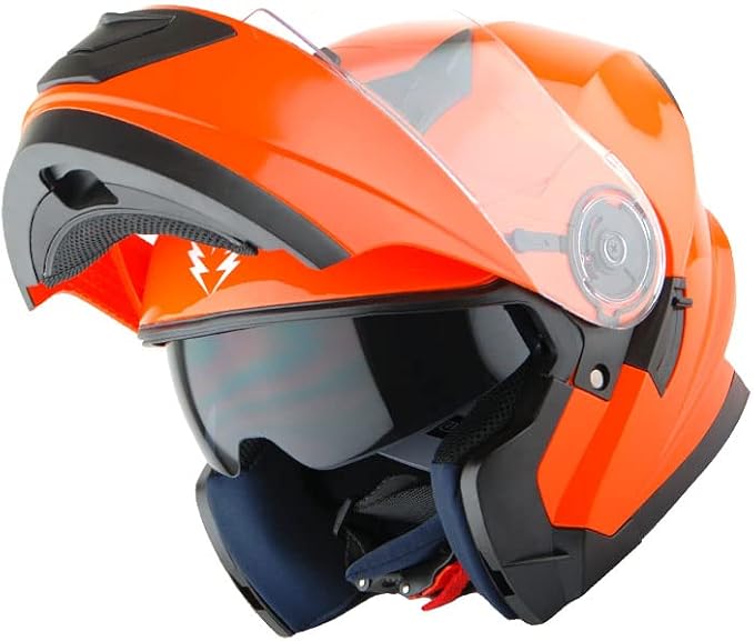 1Storm New Motorcycle Bike Modular Full Face Helmet Dual Visor Sun Shield: Glossy Orange