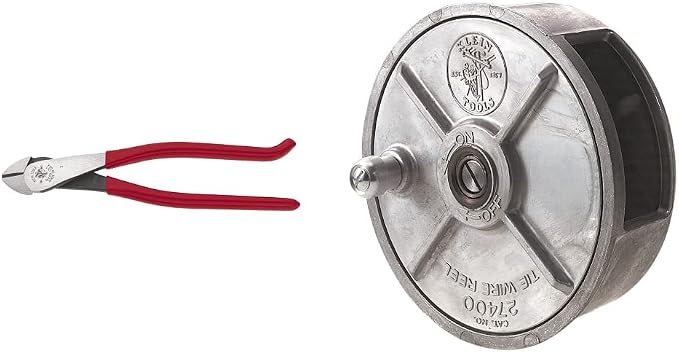 Klein Tools D248-9ST Pliers, Ironworker's Diagonal Cutting Pliers, 9-Inch & 27400 Tiewire Reel, Lightweight Aluminum, Left Handed and Right Handed with Rewind Knob