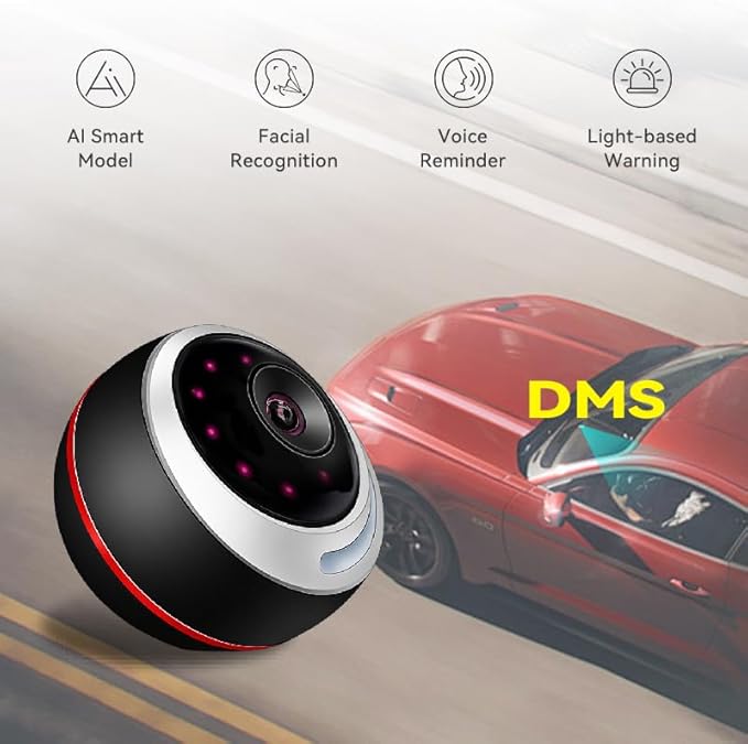DMS Driver Monitoring System AI Fatigue Warning Device with Face Recognition Alerts for Eye Closing Yawning Smoking Phone Use & Distraction Works for All Vehicles