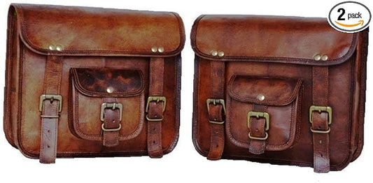 Motorcycle Side Pouch Brown Leather Side Pouch Saddlebags Saddle Panniers 2Bag Gift for Bike Lovers (9 x11 inch)