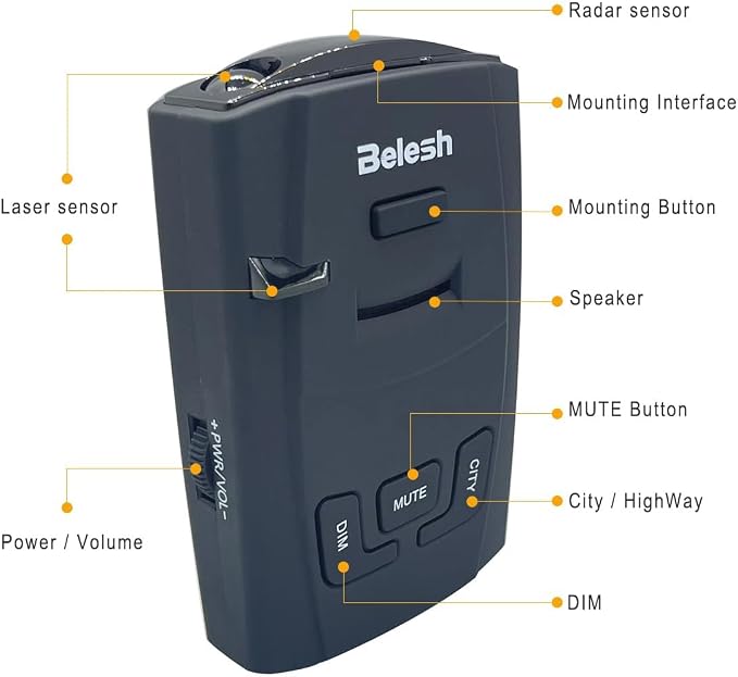 S360 Laser Radar Detector for Cars – City/Highway Mode, Mute & DIM Function, Voice Alert, Long Range Detection, Easy Installation, Compatible with All Vehicles