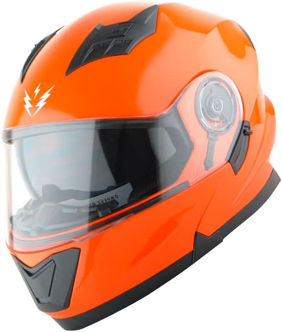 1Storm New Motorcycle Bike Modular Full Face Helmet Dual Visor Sun Shield: Glossy Orange