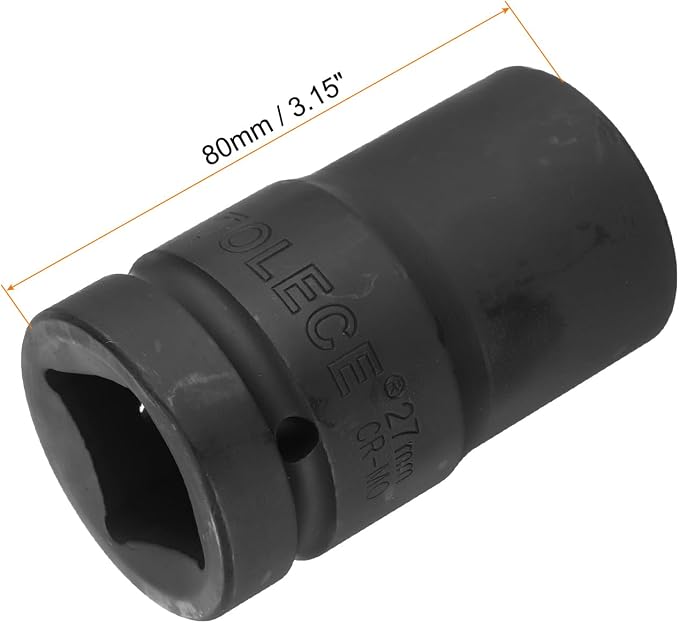 uxcell 1" Drive 27mm 12-Point Impact Socket, CR-MO Steel 80mm Length, Standard Metric Sizes