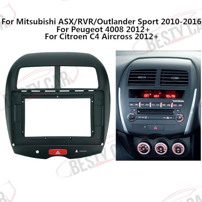 Fits for Mitsubishi ASX Peugeot 4008 Cirroen C4 Mitsubishi RVR Outlander Sport Car Radio Stereo Fascia Frame Double DIN 10.1 inch Dash Installation Mounting Kit