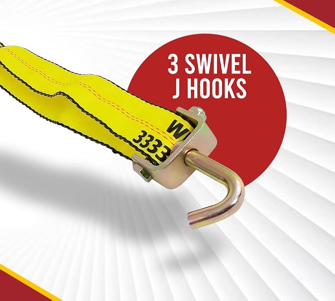 Mytee Products 4 Pack 2" x9' Car Hauler Straps for Trailer w/Ratchet, Swivel J Hook & Rubber Block - 10,000 lbs Breaking Strength Over The Wheel Tire Straps for UTV Hauler - Vehicle Car Tie Down Kit