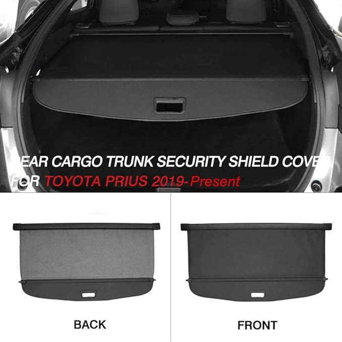 Powerty Cargo Cover for 2019-2023 Toyota Prius Accessories (Latest XW50 Since November 2018) Retractable Rear Trunk Security Cover Shielding Shade Black (Not for Prius Prime)