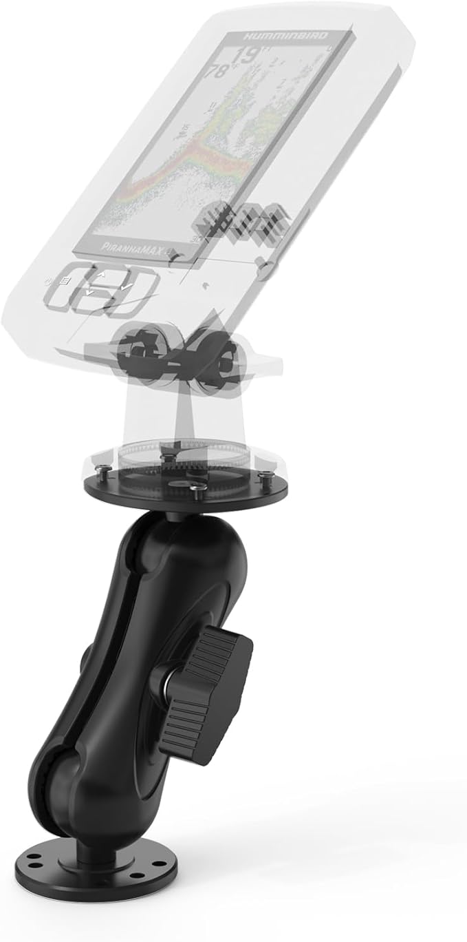 Aluminum Alloy Fish Finder Mount with C Size 1.5" Ball Rectangular Plate & Round Base, 5.19" Arm Marine Electronic Mount Compatible with Garmin,Humminbird Kit (Black)