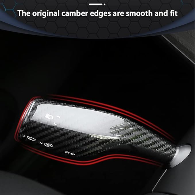 Fit Tesla Model 3 Y 2021-2023,Real 3K240G Carbon Fiber Steering Wheel Column Gear Shift Cover Gear Lever Decoration Accessories 2pcs(Glossy Carbon Fiber)