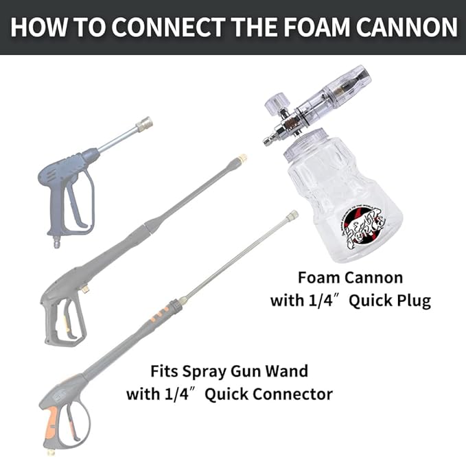 Bear Force High Pressure Washer Gun 3000 PSI Max & Foam Cannon, Power Washer Short Gun M22-ID14mm with 1/4“ Quick Connector, Car Wash, Car Cleaning, Car Care Detailing