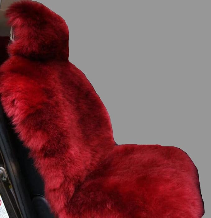 Winter Warm Authentic Australia Sheepskin Car Seat Cover Luxury Long Wool Front Seat Cover Fits Most Car, Truck, SUV, or Van (Wine red)
