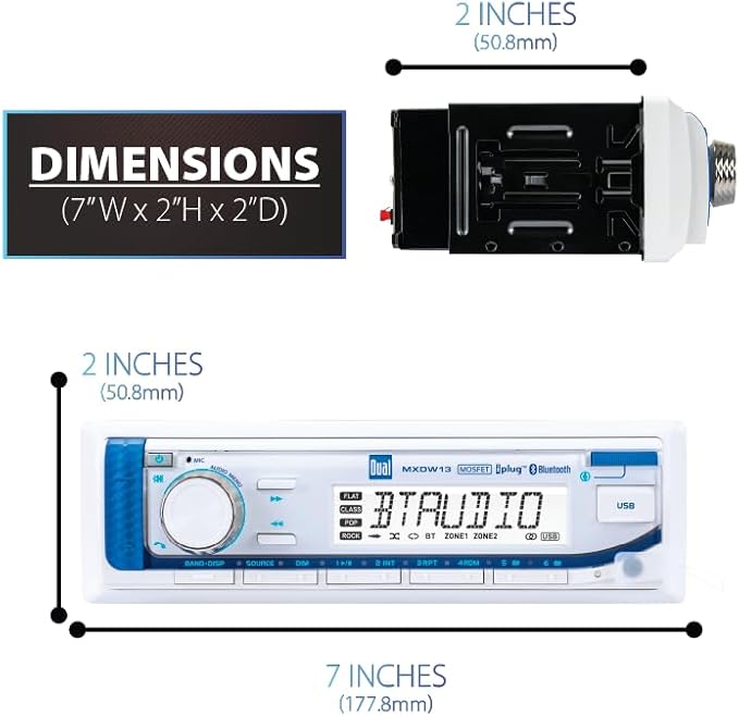 Dual Electronics MXP152W Marine Stereo with (2) 6.5" Marine Speakers & Antenna | AM/FM Boat Radio Digital Media Receiver with Built-in Bluetooth | USB Playback with 2.1A Fast Charging | White