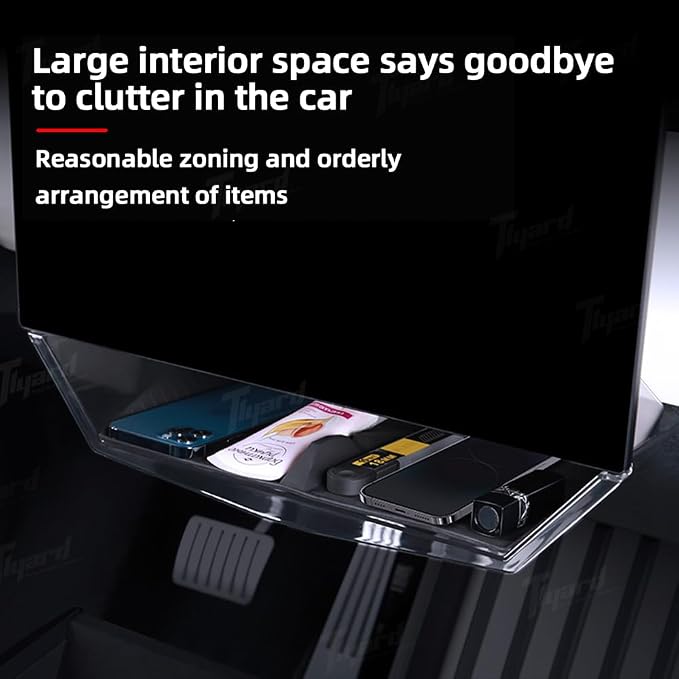 Tlyard Center Console Organizer Under Screen Storage Box for Tesla Cybertruck 2024 2025 2026 Accessories, Upgraded Dashboard Hidden Tray for Cybertruck Phone Holder,Waterproof Storage Boxes