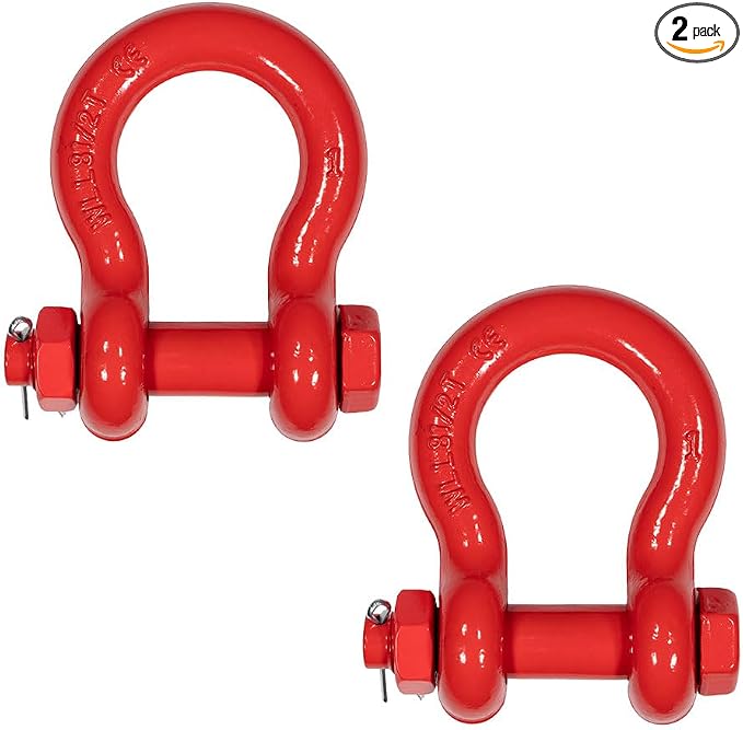 Mytee Products 2 Pack 1" Anchor Shackle Forged Carbon Steel w/Safety Screw Pin Load Limit 17,000 lbs, Double Rust Protection Heavy Duty D Ring Bolt Type Shackle for Towing, Rigging