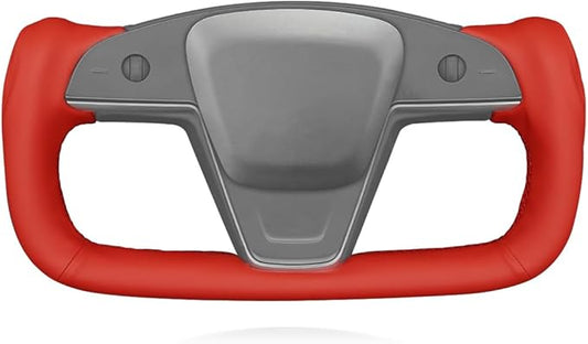 MEWANT DIY Red Smooth Artificial Leather Steering Wheel Cover for Tesla Model S Yoke 2021-2023 Model X 2021-2023