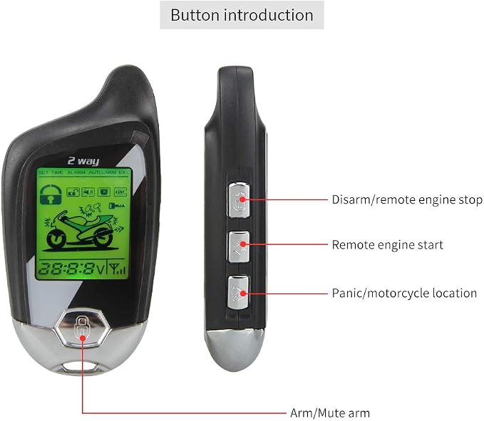 EASYGUARD EM211 2 Way Motorcycle Alarm System with Remote Start Starter Shock Sensor tilt Motion Sensor DC12V LCD Display