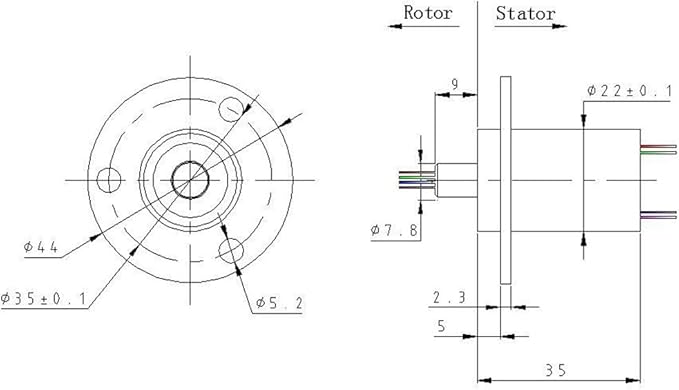 Taidacent 3 Wires 4 Wires 5A 10A 15A 30A Electrical Slip Ring Collector Ring Rotary Electrical Contact Joint Rotary Connector Commutator (8 Wires 5A Diameter 22mm)