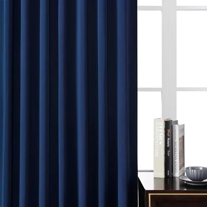Joydeco Blackout Curtains 108 Inches Long, Thermal Insulated Black Out Curtains 2 Panels Set, Room Darkening Drapes for Living Room Window Rod Pocket Back Tab (W52 x L108 Inch, Navy Blue)