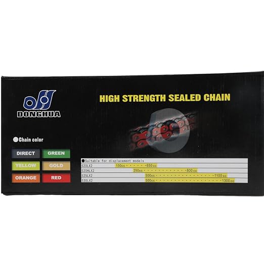 DONGHUA Motor Sport DH Chain 520HLX2 Quadra X-Ring Chain - 120 Links - Gold, Chain Length: 120, Chain Type: 520 Color: Gold