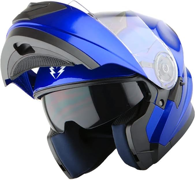 1Storm New Motorcycle Bike Modular Full Face Helmet Dual Visor Sun Shield: Glossy Blue
