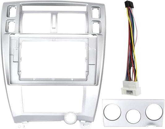 10.1'' Car Radio Stereo Dash Frame Fascia Bezel Panel w/Power Harness Cable Compatible for Hyundai Tucson 2004 05 06 07 08 09 Install Mount Kit
