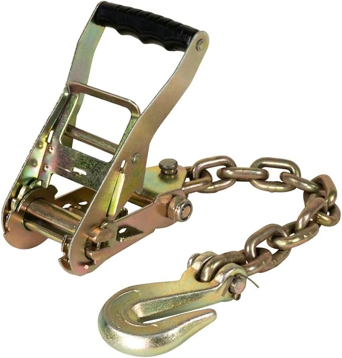 Mytee Products (4 Pack) 2" x12' Car Tie Down Ratchet Lasso Straps with Chain Anchor - 3, 333 LBS WLL - Car Hauler Tire Straps for Trailers - Tie Down for UTV, Trucks, ATV