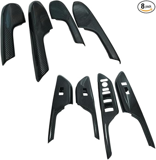 Car Window Lift Control Switch Panel Cover Inner Door Handle Armrest Cover Decals Compatible with Honda Civic 10th Gen 2016 2017 2018 2019 2020 2021 ABS Carbon Fiber Style (8 Pcs)