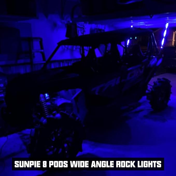 SUNPIE 8 Pods 210 Degrees Wide Angle RGBW Rock Lights Phone App Voice Mode Music Mode Automatic Control Neon Light Kit Wheel Well Lights for Off Road Truck SUV ATV UTV Boat