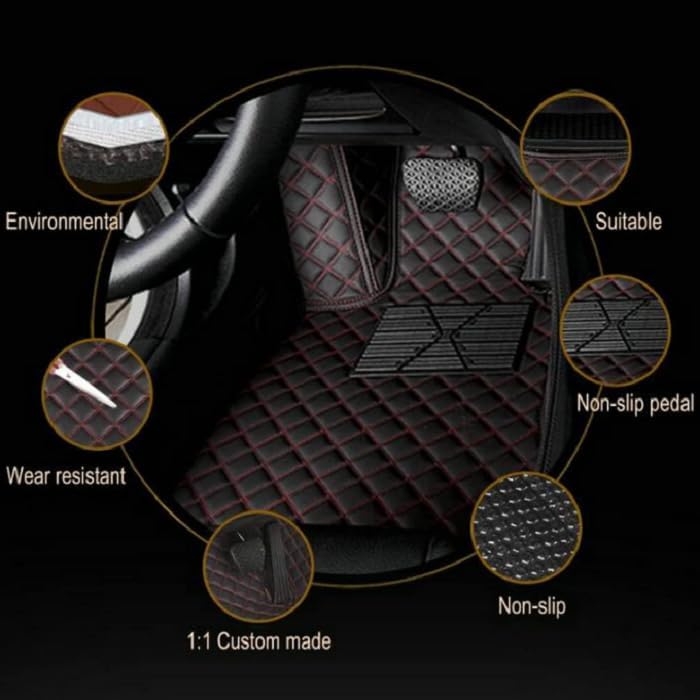 Customized Personalized car Floor mats, All-Weather Luxury car Floor mats, Waterproof and Anti Slip Leather car Floor mat Lining, 95% Customized car, Truck, and SUV Floor mats (Edge Yellow)