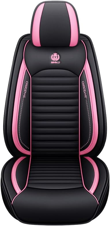 BGYFDU03 Seat Cover 5-Seater Full Set, Universal Type, Suitable for Most Cars Pickup Ttrucks Airbags Compatible with Synthetic Leather Car Seat Cushion Protectors (Black and Pink 02)