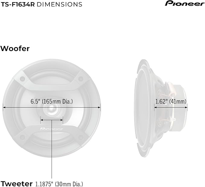 PIONEER F-Series TS-F1634R 6.5” 2-Way Speakers (Pair) – 200W Max, Balanced Sound + Smooth Treble, Great Stock Replacement, High-Efficiency Speaker Designed for OEM Power