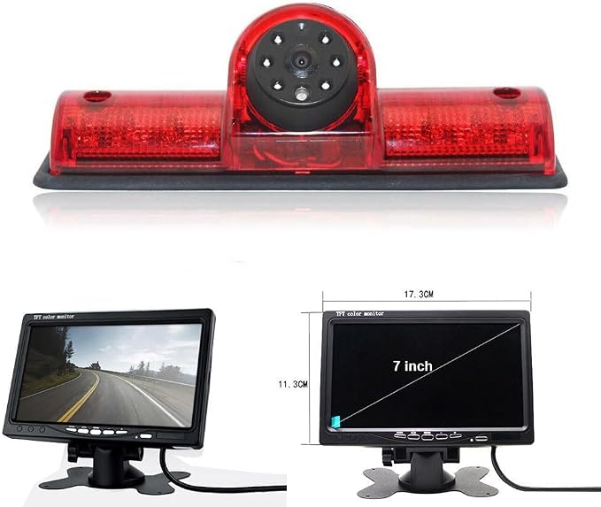 High Mount Rear Light Lamp Rear View Reverse Camera Parking Camera+7" LCD Screen Monitor Replacement for Nissan NV 1500/2500/3500 S SV SL Cargo Vans Transporter 2011-2021